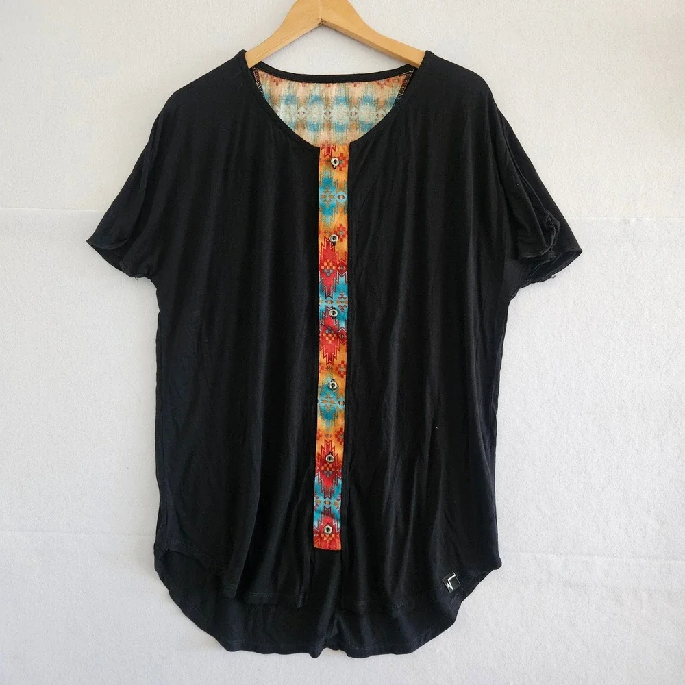 Pitagora Barcelona Black Southwestern Print Button Front Top Made in Spain Large